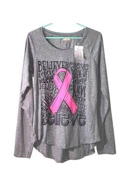 Live Breathe Fight Gray Breast Cancer Awareness Long Sleeve Top With Pink Ribbon
